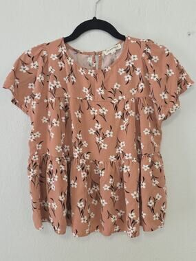 Mod Boutique Babydoll Top Dusty Rose Floral Pattern Relaxed Fit Women Size Med.